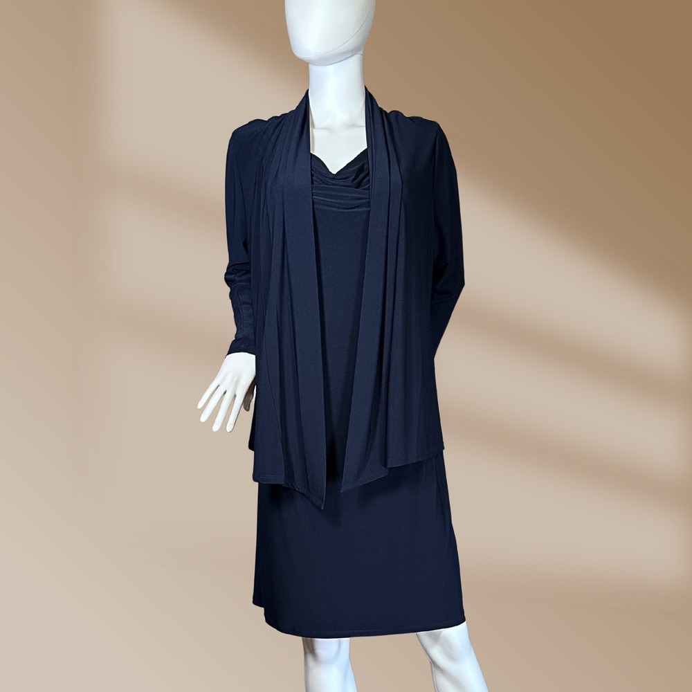 Jessica Howard Knee Length Navy Attached Jacket to Tank Dress Size 14P NWOT
